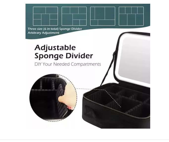 MALETA DE MAQUILLAJE CON ESPEJO LUZ LED ORGANIZADOR COSMETICO NEGRO - 2