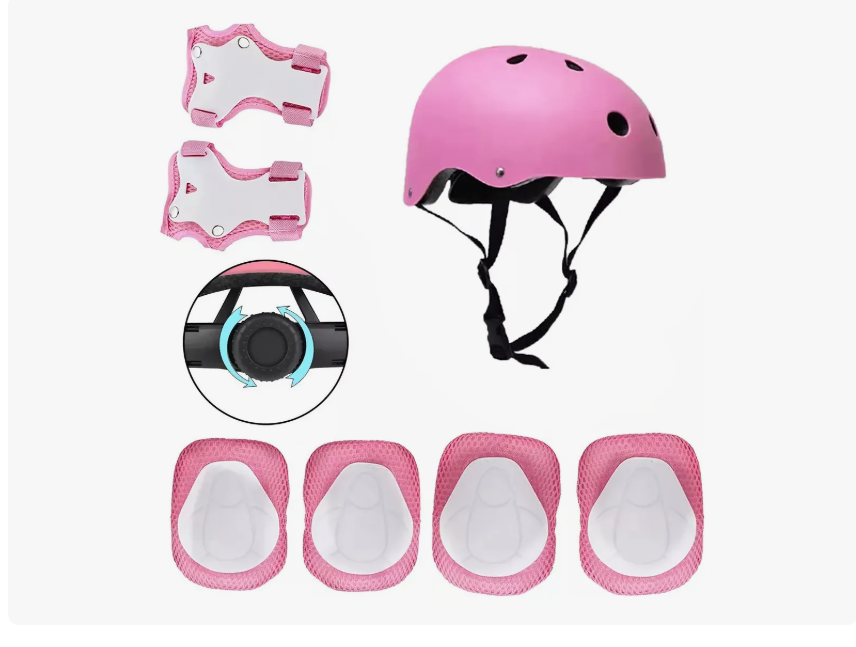 SET DE PROTECCIONES + CASCO NIÑOS TALLA L ROSADO - 1