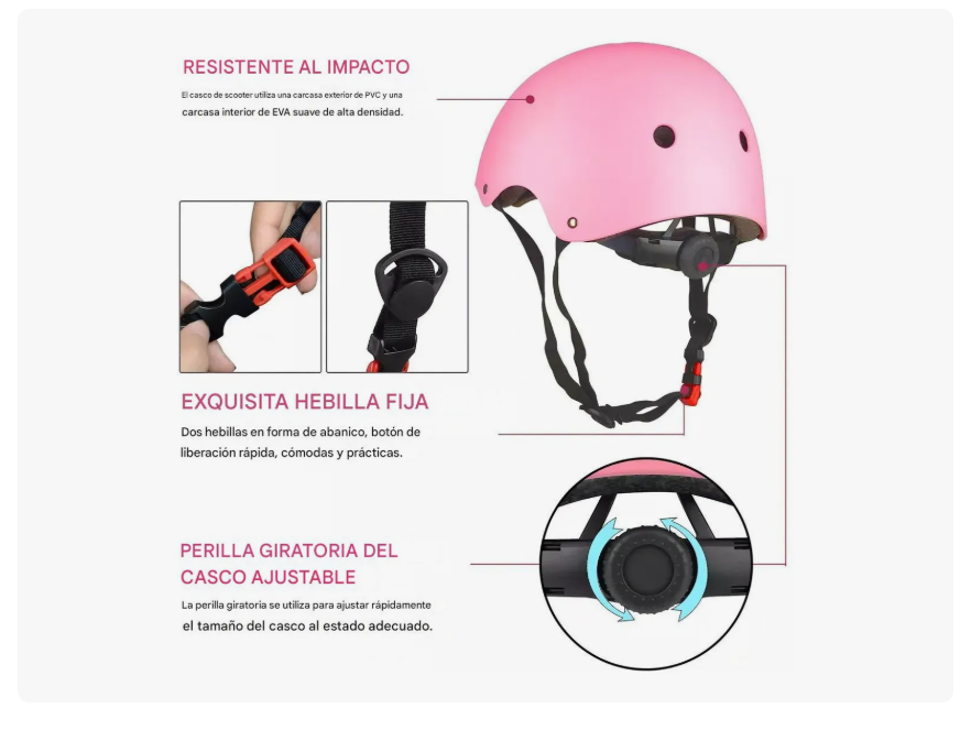 SET DE PROTECCIONES + CASCO NIÑOS TALLA L ROSADO - 2