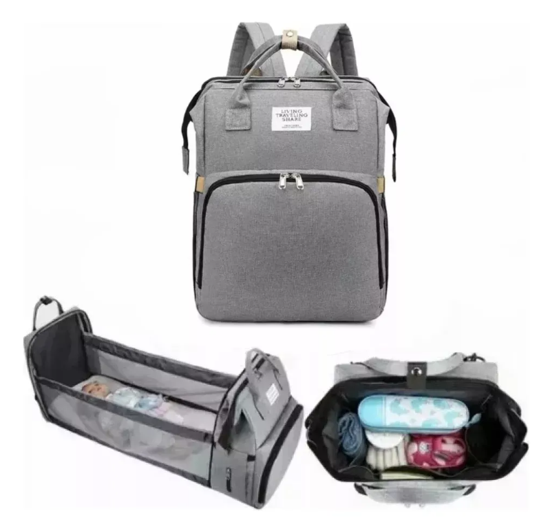 BOLSA MOCHILA DE PAÑALES PARA MAMÁ CAMA DE BEBÉ PLEGABLE - 1
