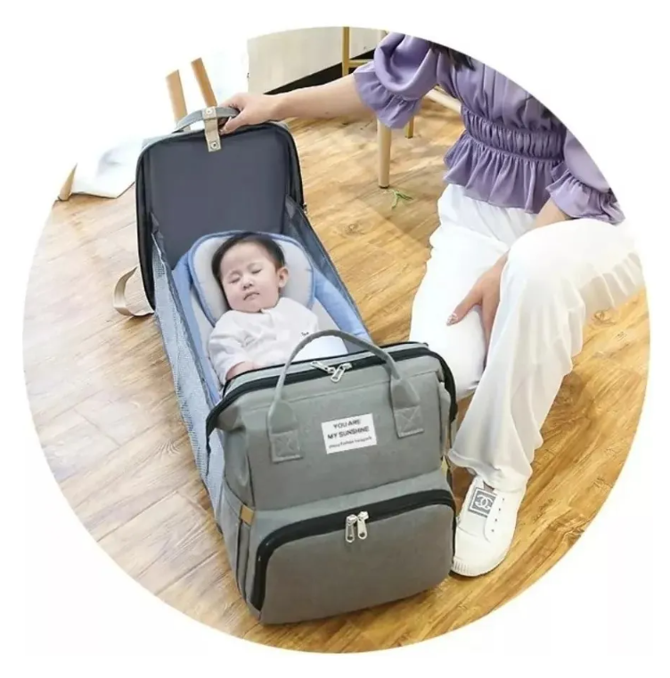 BOLSA MOCHILA DE PAÑALES PARA MAMÁ CAMA DE BEBÉ PLEGABLE - 3