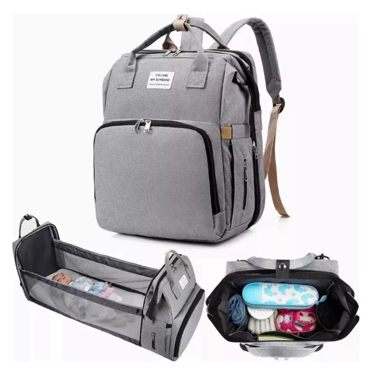 BOLSA MOCHILA DE PAÑALES PARA MAMÁ CAMA DE BEBÉ PLEGABLE - 4