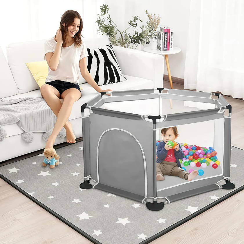 CORRAL DE SEGURIDAD HEXAGONAL PARA NIÑOS GRIS - 3
