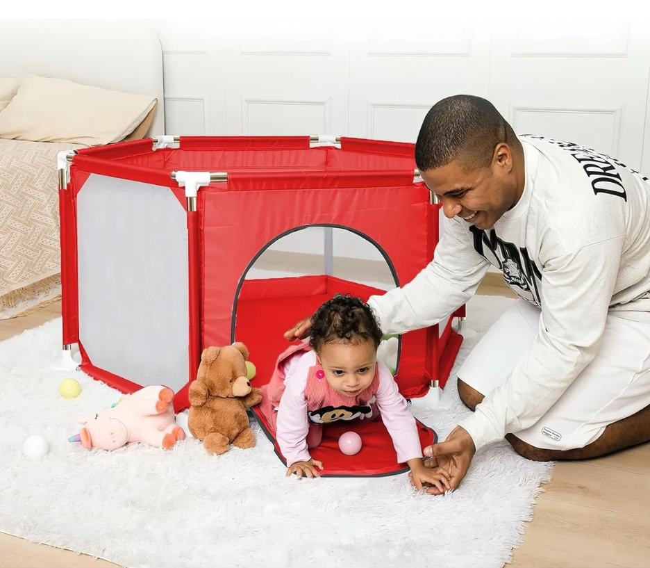 CORRAL DE SEGURIDAD HEXAGONAL PARA NIÑOS EN COLOR ROJO - 1