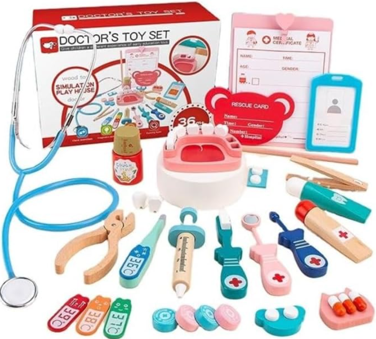 SET DE DOCTOR NIÑOS DE MADERA 26 PIEZAS MULTICOLOR - 1