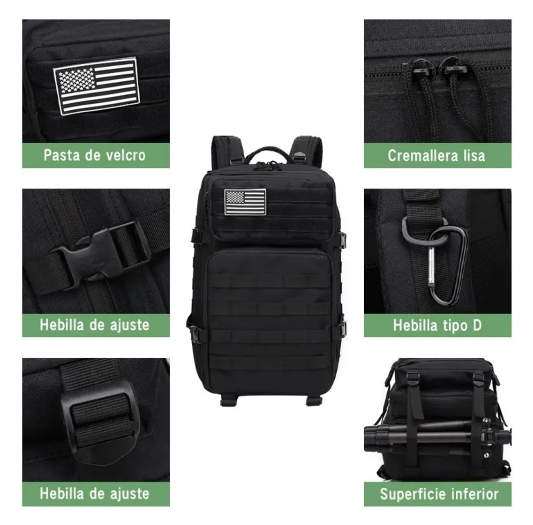 MOCHILA TACTICA NEGRA 50 LITROS MILITAR - 3
