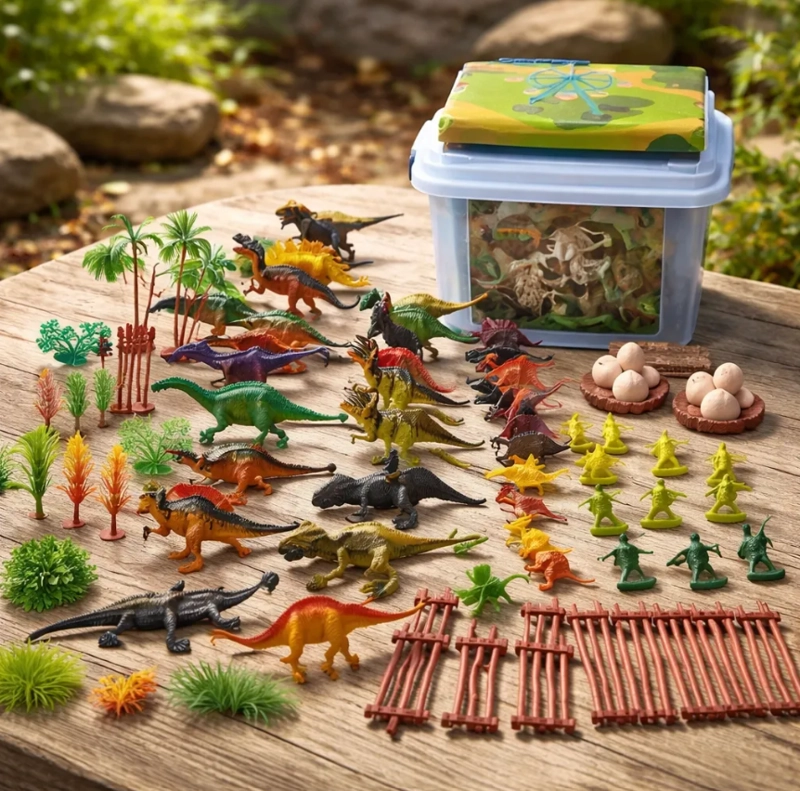 SET DE DINOSAURIOS CON ACCESORIOS 104 PIEZAS - COMERCIAL MYL - 1