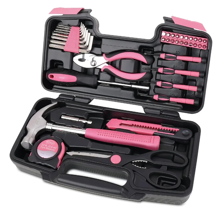 KIT MALETA DE HERRAMIENTAS ROSADAS 39 PIEZAS - 1