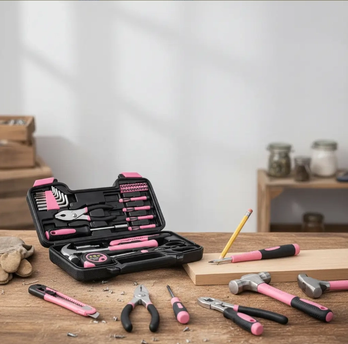 KIT MALETA DE HERRAMIENTAS ROSADAS 39 PIEZAS - 4