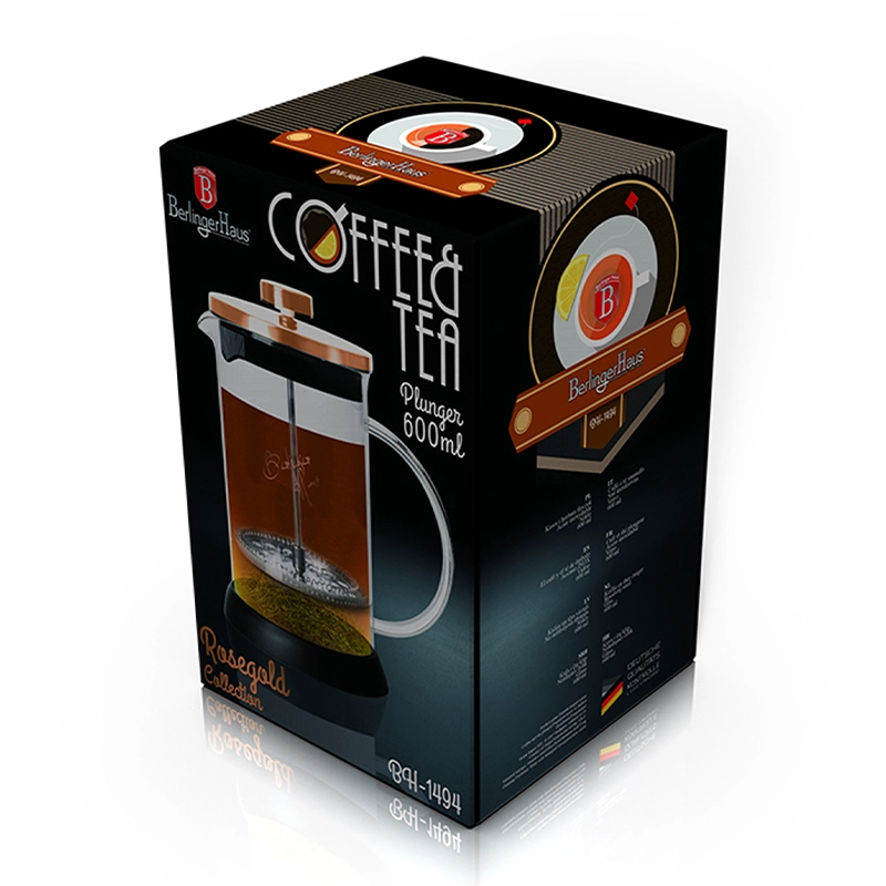 Cafetera Francesa 600ml Berlinger Haus, color oro rosa de Acero inoxidable con vidrio borosilacato - 3