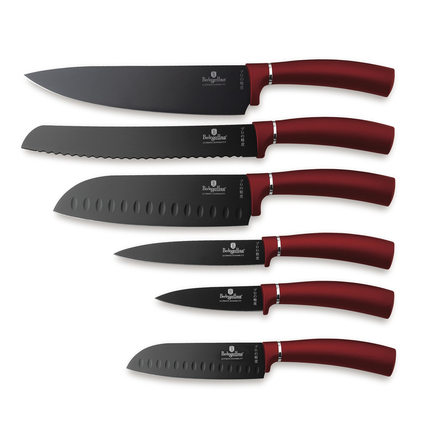 SET DE CUCHILLOS 6 PZS, BERLINGER HAUS – LINEA BURGUNDY EDITION, COLOR ROJO. ACERO INOXIDABLE - 1