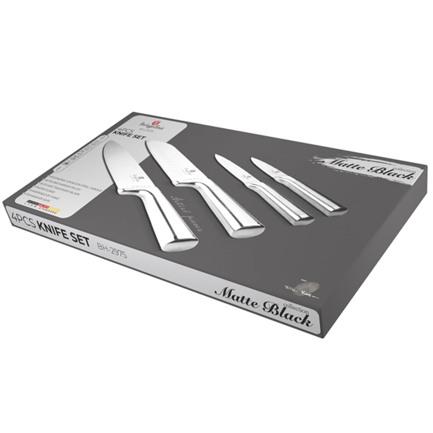 Berlinger Haus Set 3 Coltelli Phantom Line - Lame Alveolari Affilate A Laser Con Manico Ergonomico - Precisione E Design Per La Cucina