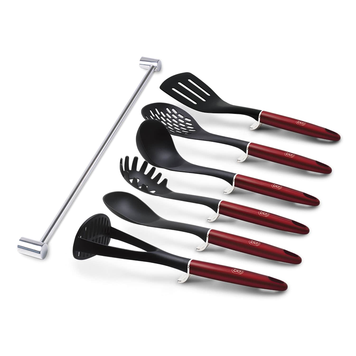 SET DE UTENSILIOS + BARRA 7 PZS, BERLINGER HAUS, LÍNEA METALLIC LINE BURGUNDY EDITION. NYLON - 2