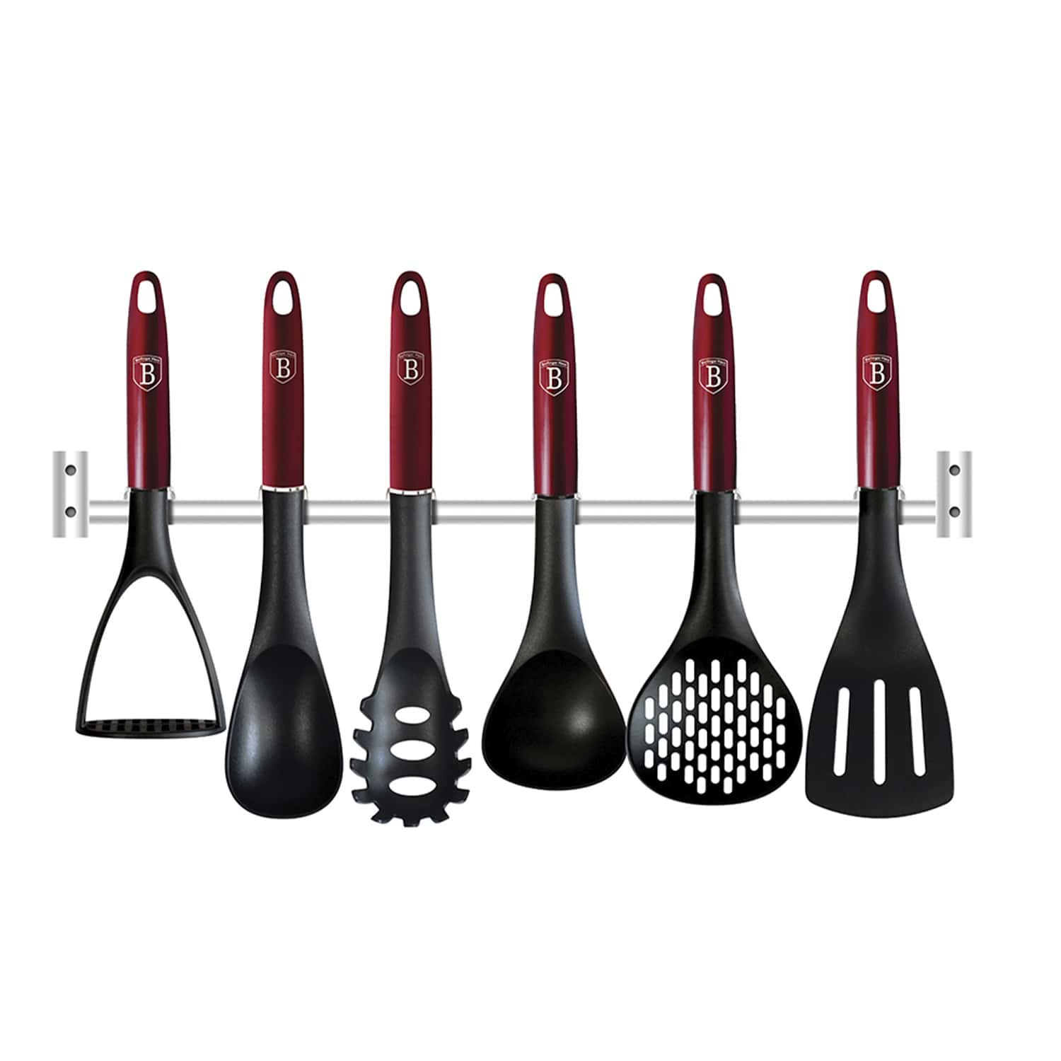 SET DE UTENSILIOS + BARRA 7 PZS, BERLINGER HAUS, LÍNEA METALLIC LINE BURGUNDY EDITION. NYLON - 3