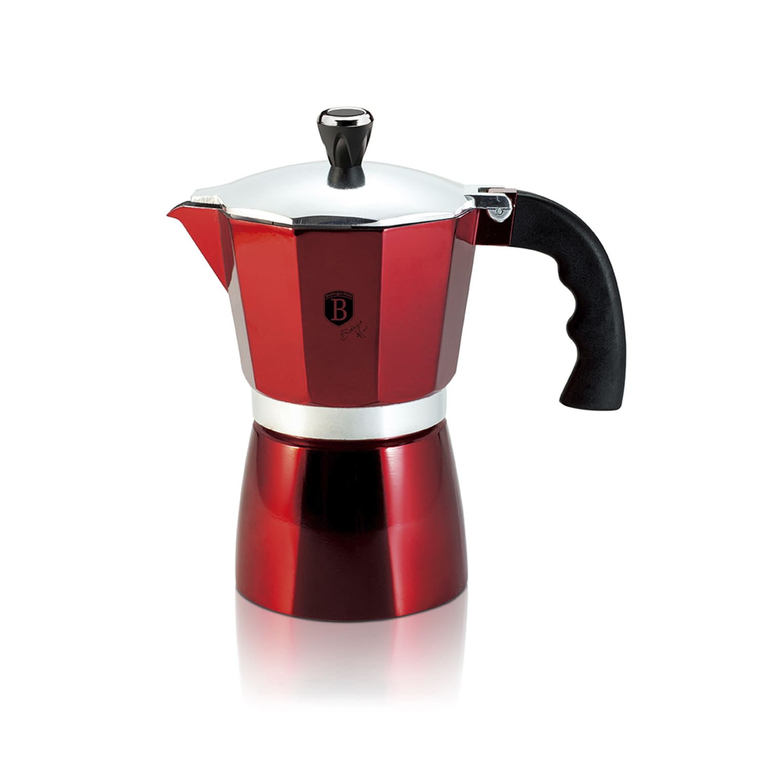 CAFETERA ITALIANA 3 TAZAS 150 ML, BERLINGER HAUS, LINEA METALLIC LINE BURGUNDY EDITION. - 1
