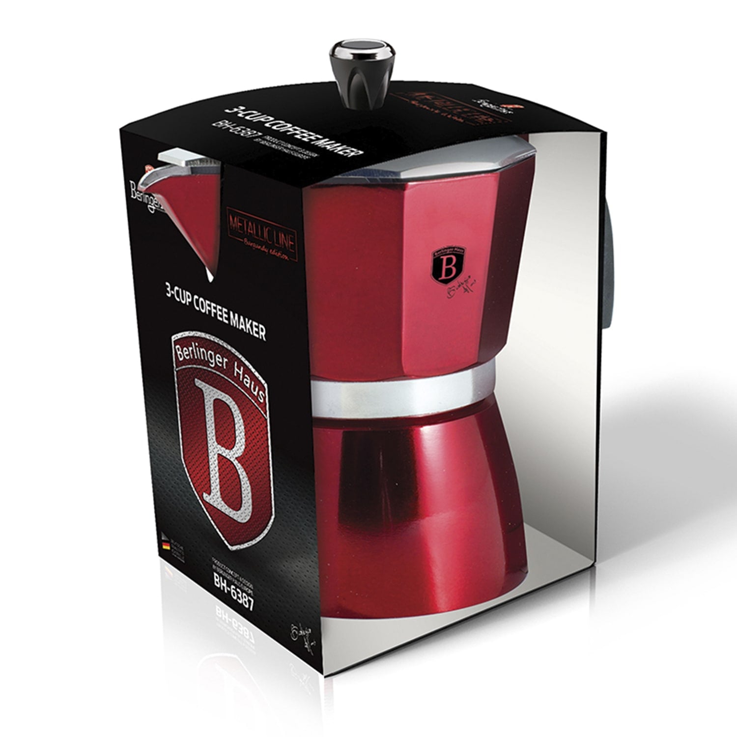 CAFETERA ITALIANA 3 TAZAS 150 ML, BERLINGER HAUS, LINEA METALLIC LINE BURGUNDY EDITION. - 2