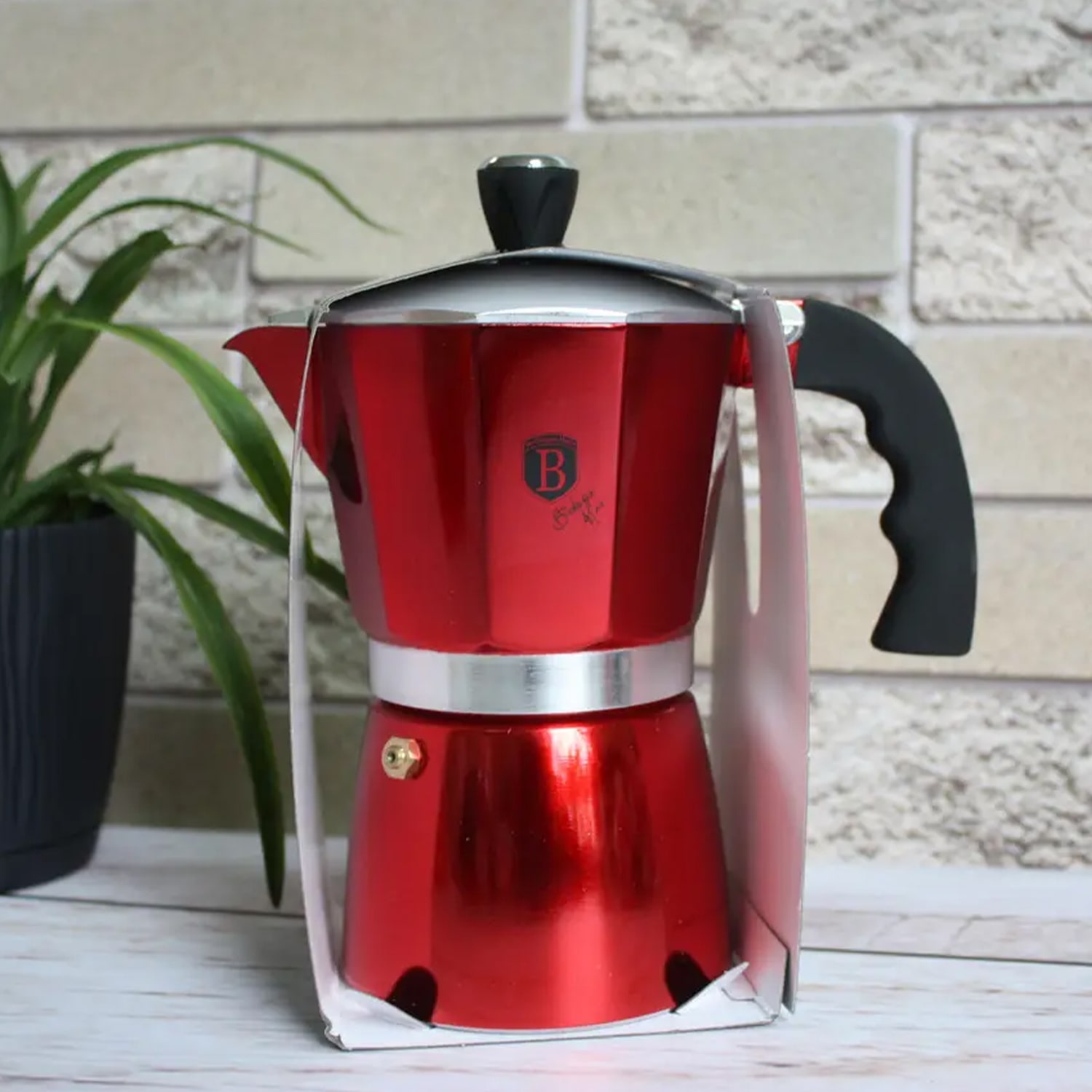 CAFETERA ITALIANA 3 TAZAS 150 ML, BERLINGER HAUS, LINEA METALLIC LINE BURGUNDY EDITION. - 3