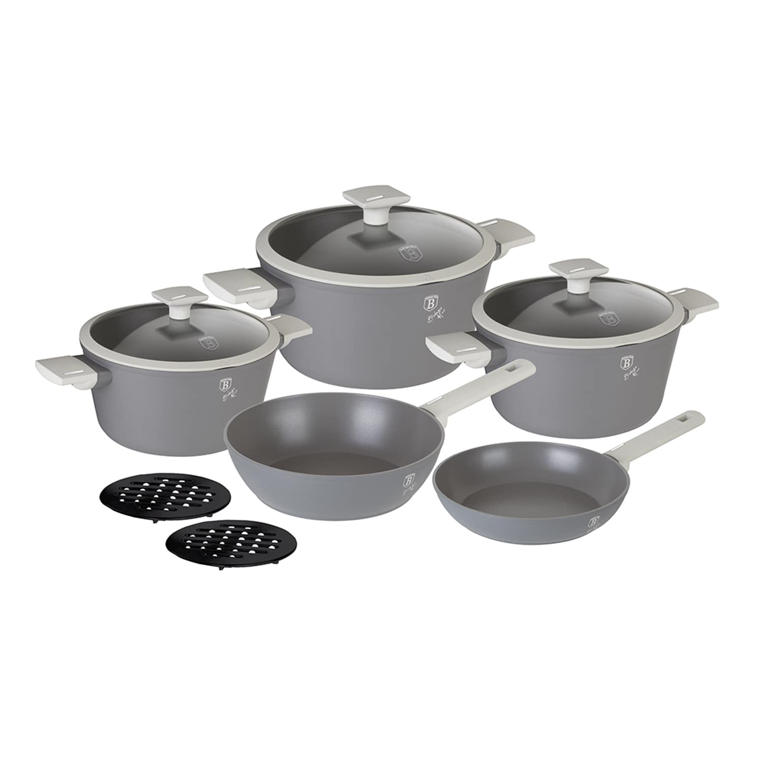 BATERÍA DE COCINA 10 PZS BERLINGER HAUS, LÍNEA ASPEN COLLECTION, COLOR GRIS, ALUMINIO FORJADO - 1
