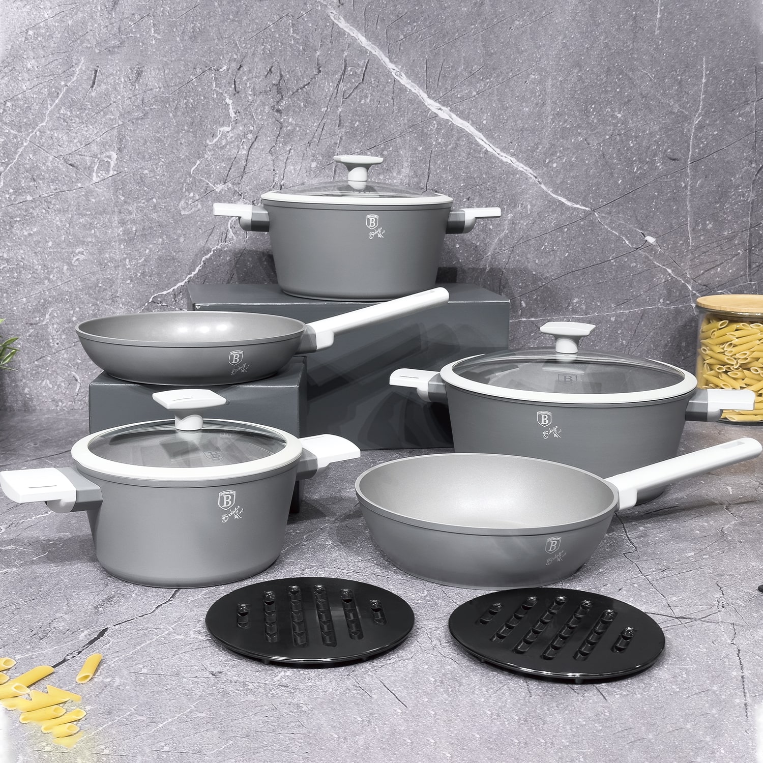 BATERÍA DE COCINA 10 PZS BERLINGER HAUS, LÍNEA ASPEN COLLECTION, COLOR GRIS, ALUMINIO FORJADO - 3