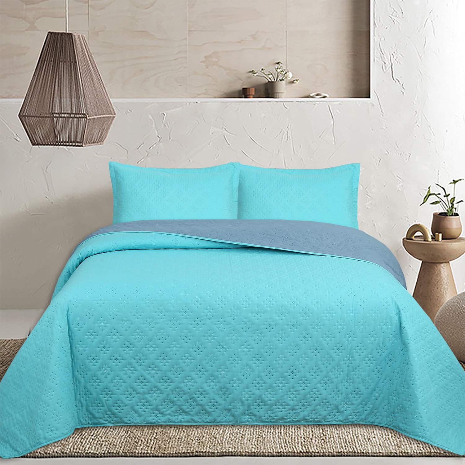 CUBRECAMA B&B CELESTE LISO QUILT 1.5 P - 1