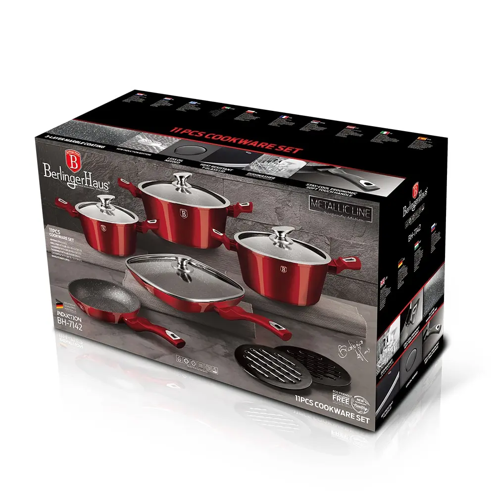 BATERIA DE COCINA 11 PZS METALLIC BURGUBDY EDITION ANTIADHERENTE - 2