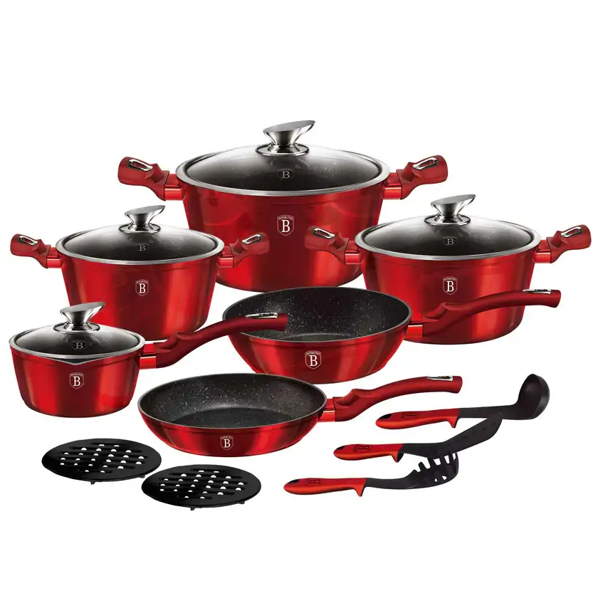 BATERIA DE COCINA 15 PZS METALLIC BURGUBDY EDITION ANTIADHERENTE - 1