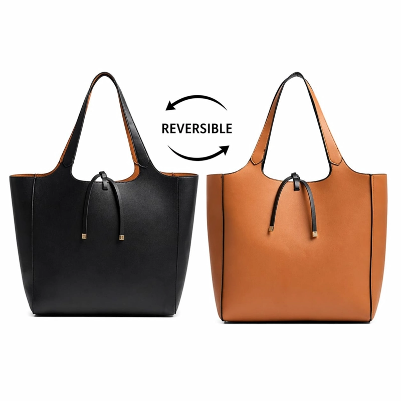 BOLSO SHOPPER REVERSIBLE NEGROCAFE  49X34X14 CM CON ESTUCHE - 1