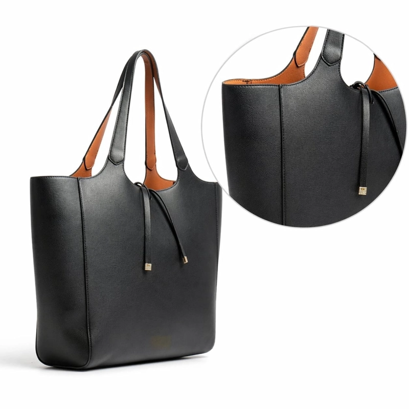BOLSO SHOPPER REVERSIBLE NEGROCAFE  49X34X14 CM CON ESTUCHE - 2