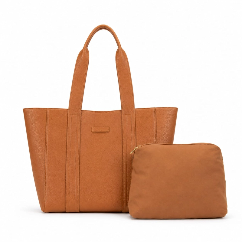 CARTERA SHOPPER HOMBRO CAFE CLARO CON ESTUCHE 50X32X15 CM - 1