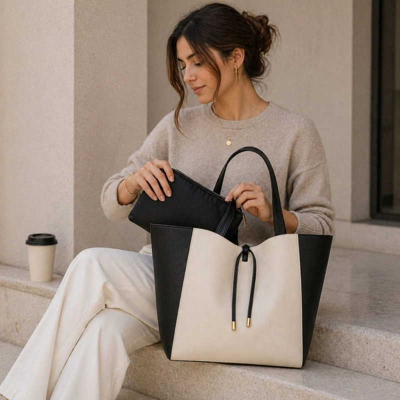 CARTERA BLANCO CON NEGRO 55X30X15 - 2
