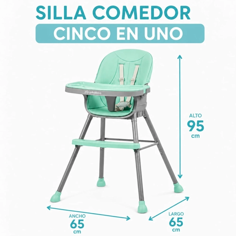 SILLA DE COMER PARA BEBES 5 EN 1 JAZZ TURQUESA PIKABOO - 2
