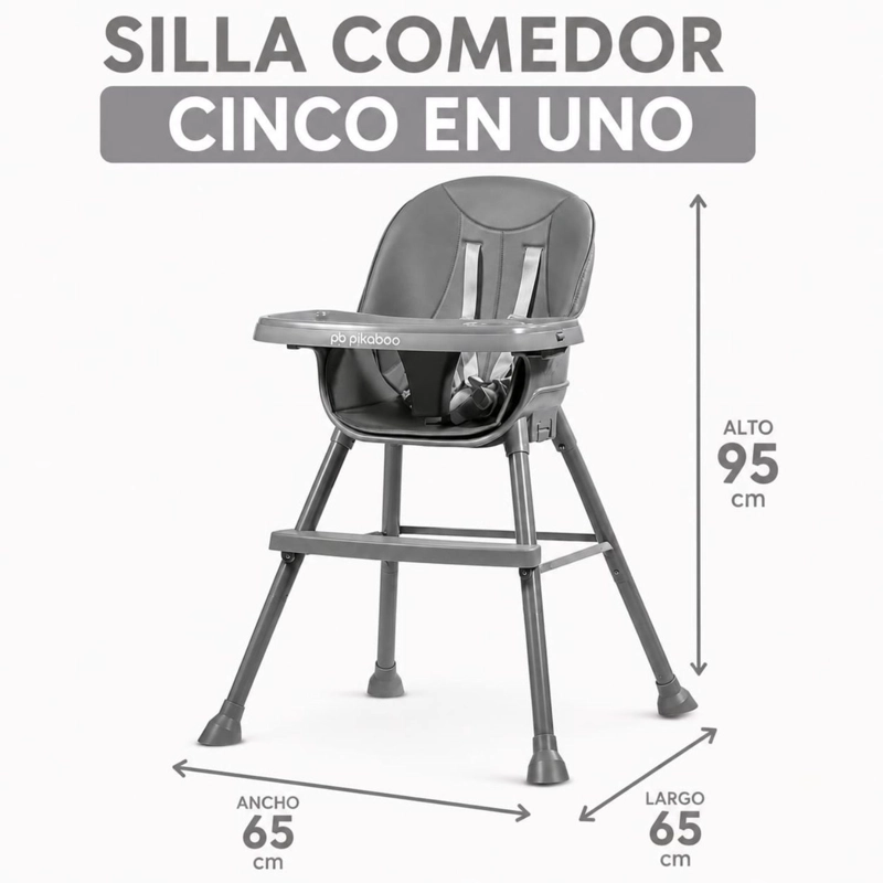SILLA DE COMER PARA BEBES 5 EN 1 JAZZ GRIS PIKABOO - 2