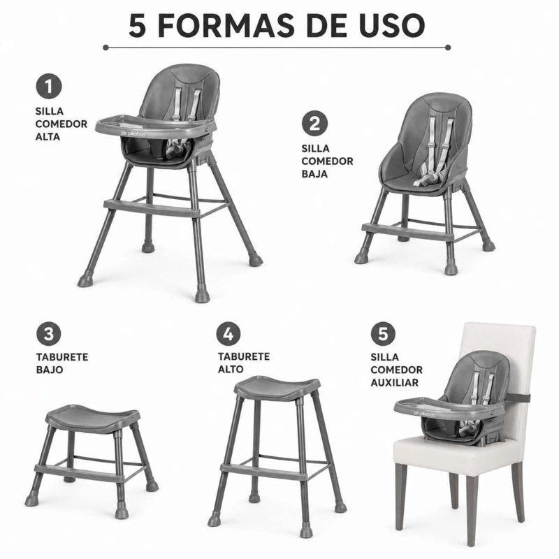 SILLA DE COMER PARA BEBES 5 EN 1 JAZZ GRIS PIKABOO - 3