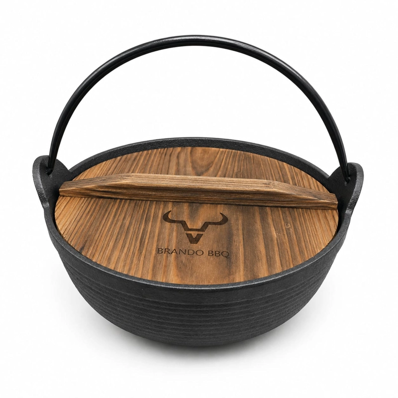 OLLA CON TAPA DE MADERA FIERRO FUNDIDO - 1