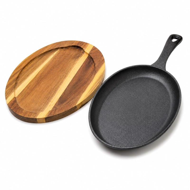 SARTEN FIERRO FUNDIDO CON BASE MADERA - 1