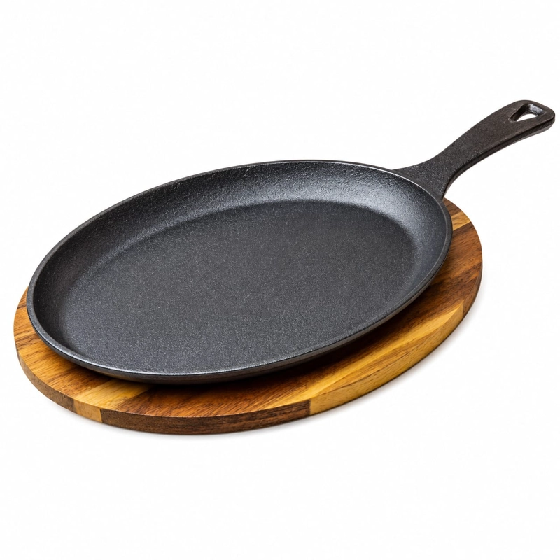SARTEN FIERRO FUNDIDO CON BASE MADERA - 2