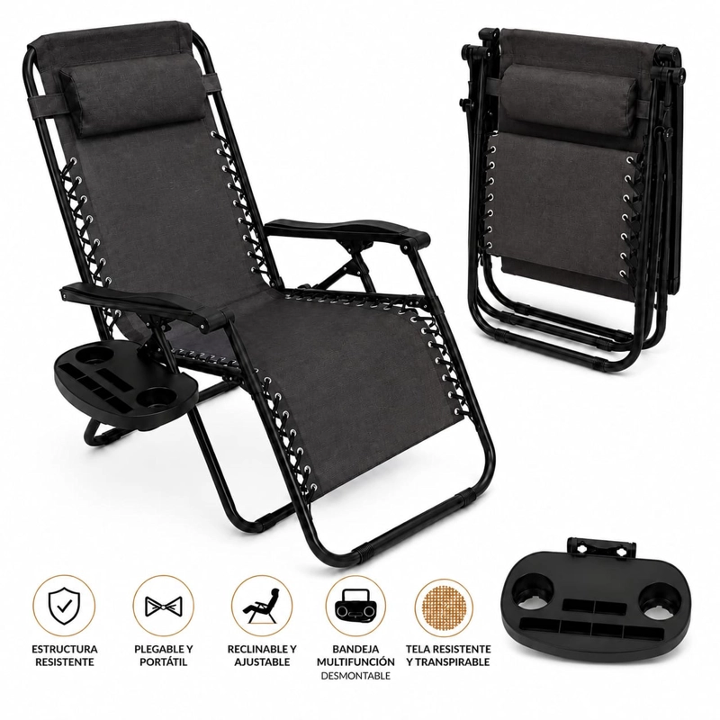 SILLA DE REPOSERA RECLINABLE PORTATIL BLACK-B-1 PARA PLAYA Y CAMPING - 3