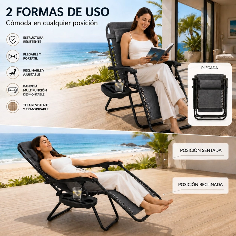 SILLA DE REPOSERA RECLINABLE PORTATIL BLACK-B-1 PARA PLAYA Y CAMPING - 4