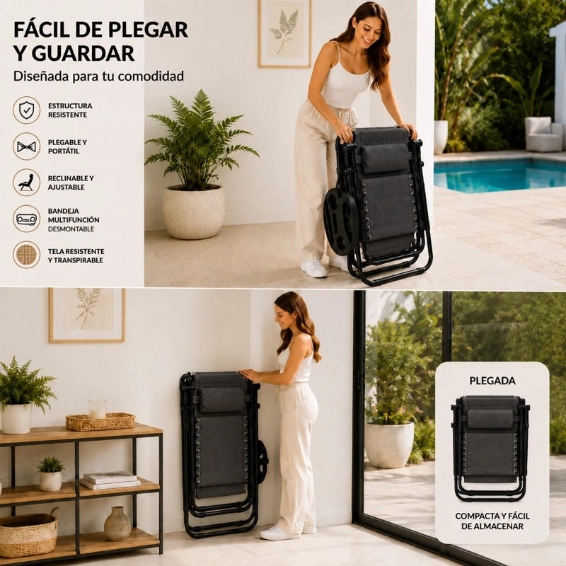 SILLA DE REPOSERA RECLINABLE PORTATIL BLACK-B-1 PARA PLAYA Y CAMPING - 5