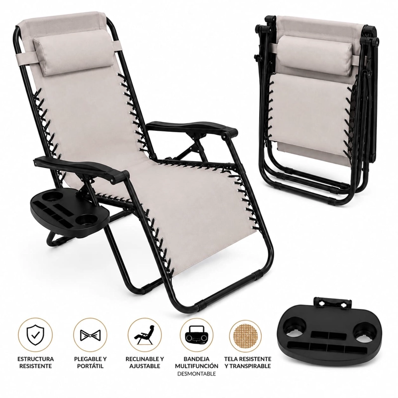 SILLA DE REPOSERA RECLINABLE PORTATIL GRAY B-3 PARA PLAYA Y CAMPING - 2
