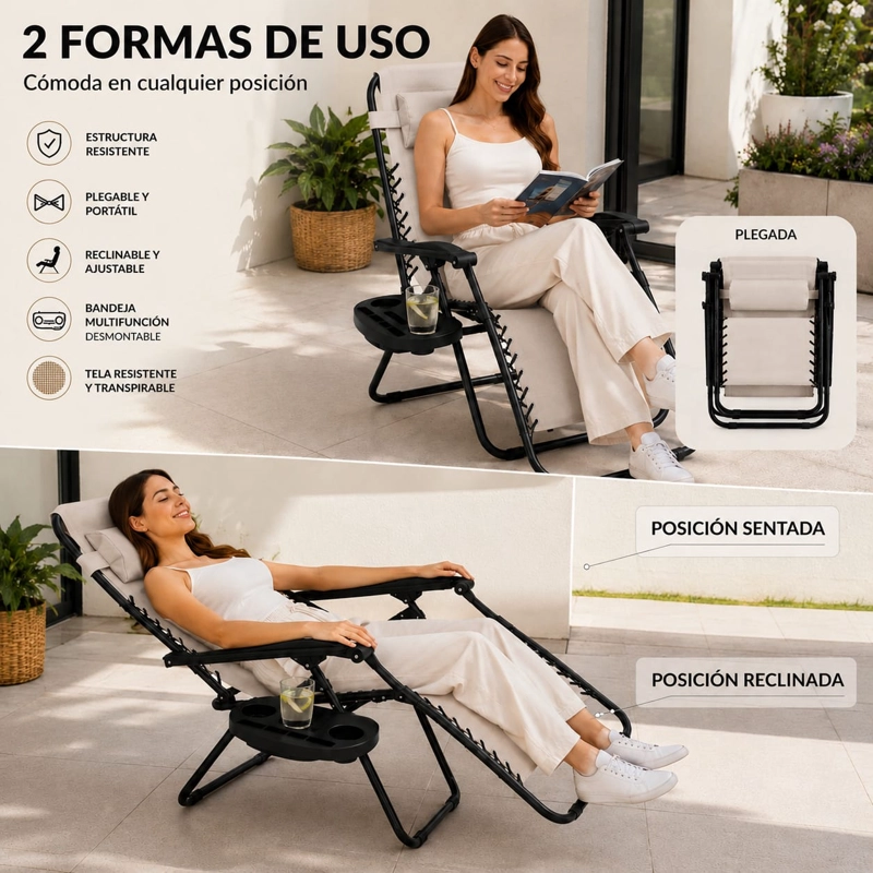 SILLA DE REPOSERA RECLINABLE PORTATIL GRAY B-3 PARA PLAYA Y CAMPING - 4