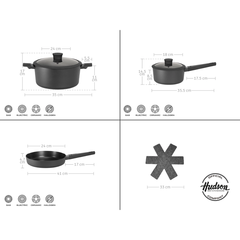 BATERIA 5 PIEZAS ALUMINIO ANTIADHERENTE LINEA DAILY HUDSON DAY01 - 6