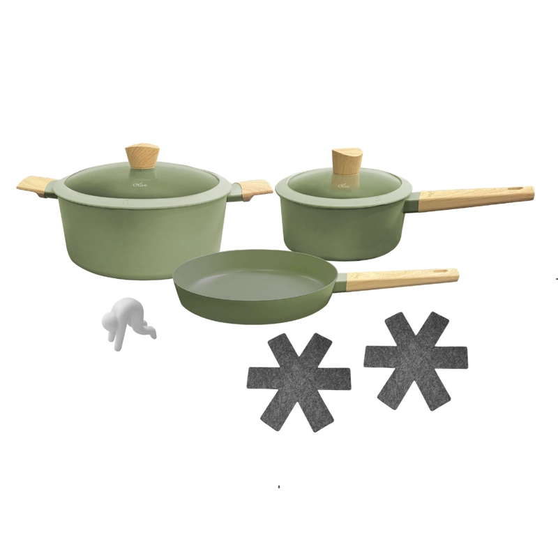 BATERIA DE COCINA HUDSON 5 PIEZAS ANTIADHERENTE ALUMINIO VERDE OLI01 - 1