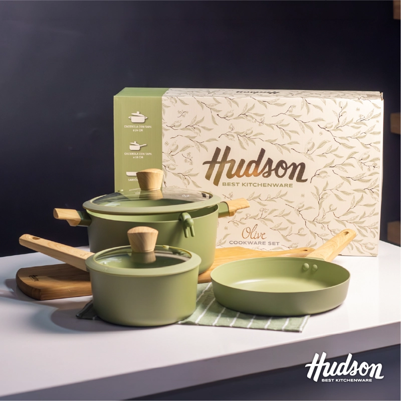 BATERIA DE COCINA HUDSON 5 PIEZAS ANTIADHERENTE ALUMINIO VERDE OLI01 - 2