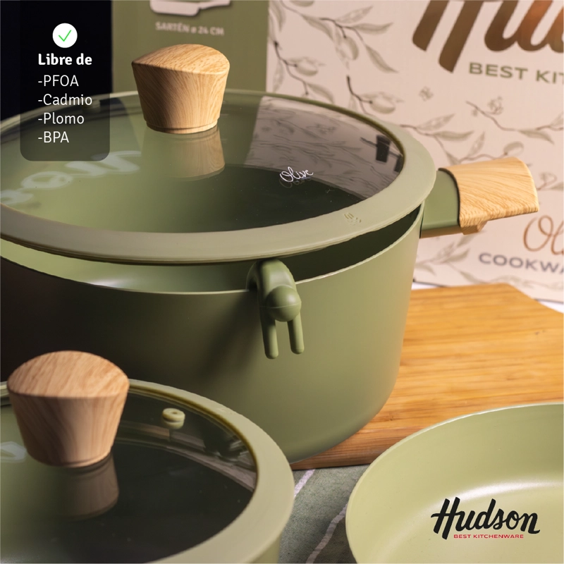 BATERIA DE COCINA HUDSON 5 PIEZAS ANTIADHERENTE ALUMINIO VERDE OLI01 - 3