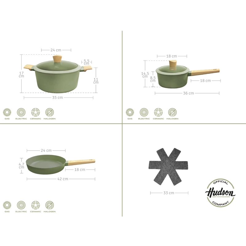 BATERIA DE COCINA HUDSON 5 PIEZAS ANTIADHERENTE ALUMINIO VERDE OLI01 - 5