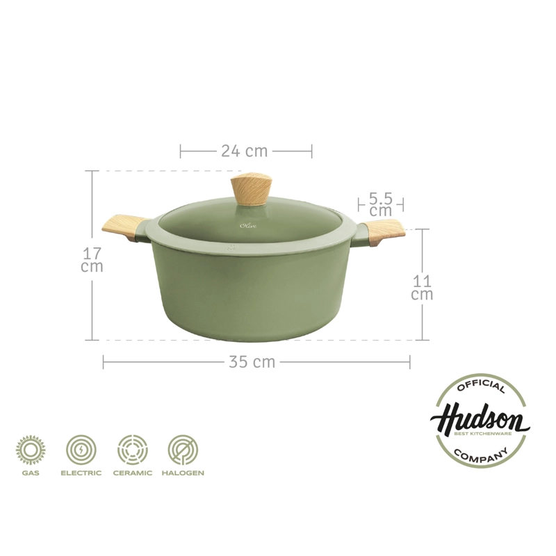 OLLA HUDSON OLIVE 24 CM CON ANTIADHERENTE 4.2 L COLOR VERDE OLIVA OLI05 - 5