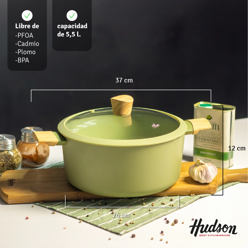 OLLA HUDSON OLIVE 26 CM CON ANTIADHERENTE 5.5L COLOR VERDE OLIVA OLI06 - 5
