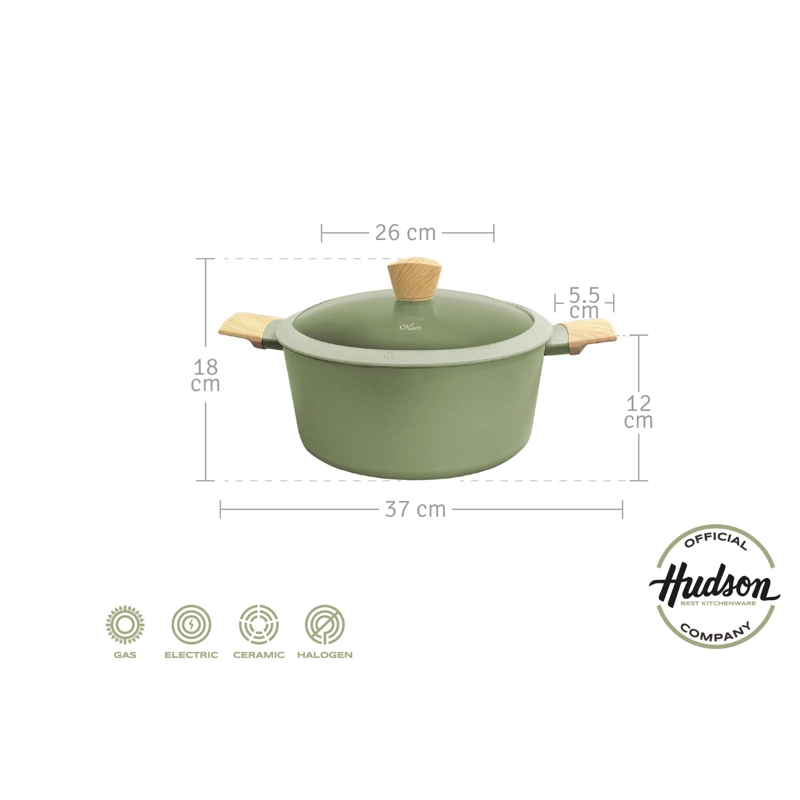 OLLA HUDSON OLIVE 26 CM CON ANTIADHERENTE 5.5L COLOR VERDE OLIVA OLI06 - 6