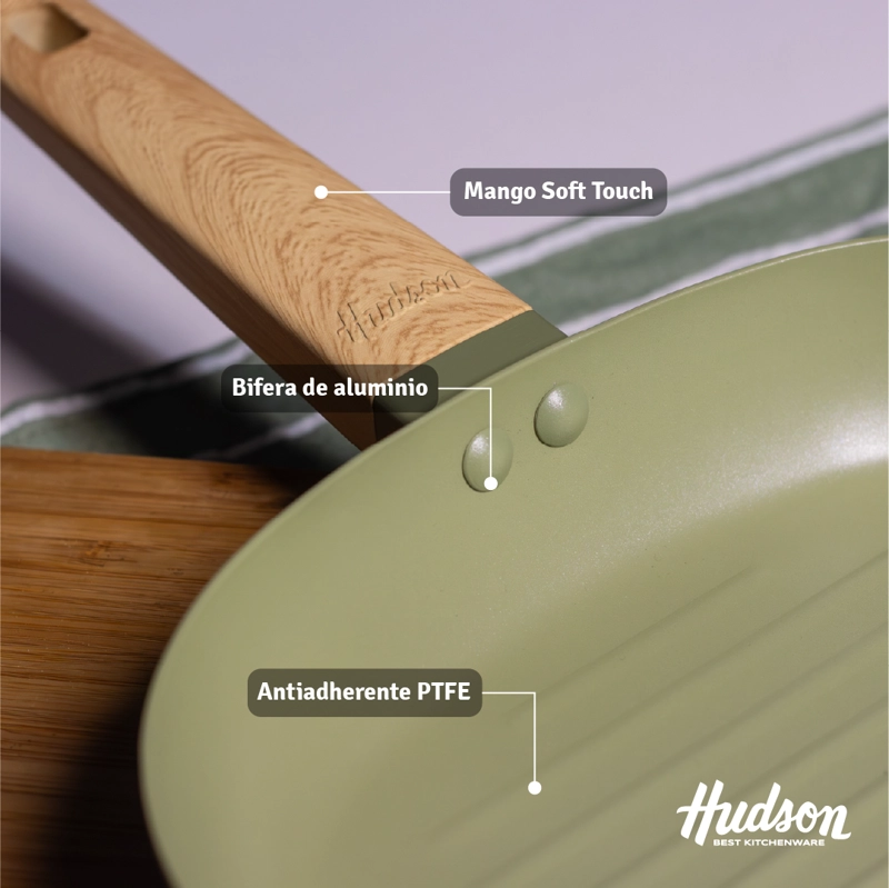 PLANCHA GRILL HUDSON OLIVE 26 CM CON ANTIADHERENTE COLOR VERDE OLIVA OLI12 - 3